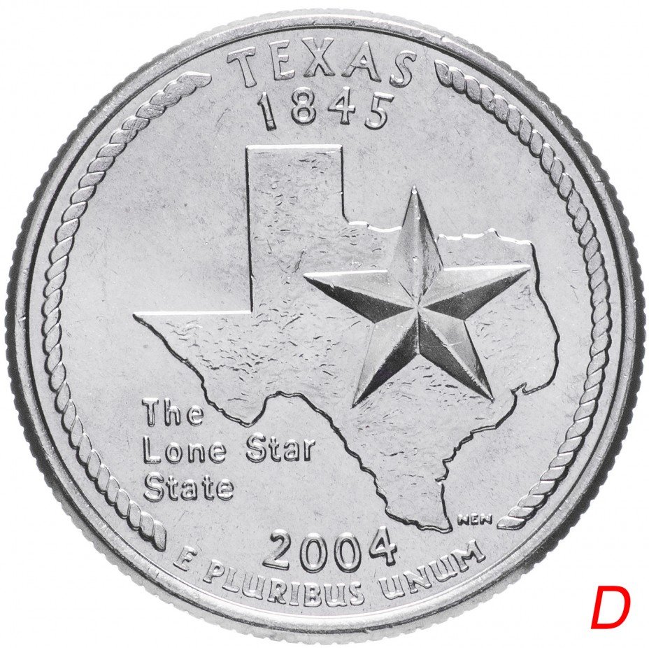 купить США 1/4 доллара (квотер, 25 центов) 2004 D "Штат Техас"