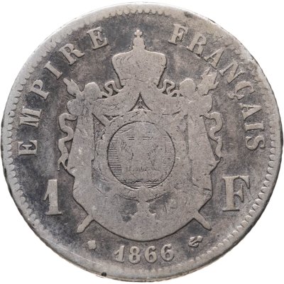 купить Франция 1 франк (franc) 1866 A знак монетного двора: "A" - Париж