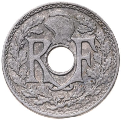 купить Франция 5 сантимов (centimes) 1932 Новый тип: Отверстие в центре