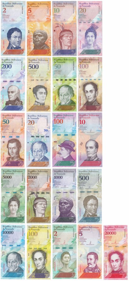 купить Венесуэла набор банкнот  2007-2018 гг. (21 штука) Полный сет