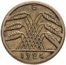 Купить Германия 5 рентенпфеннигов 1924, знак монетного двора "G" — Карлсруэ