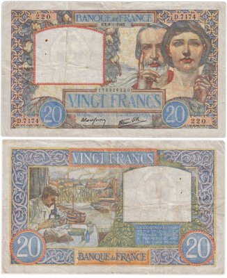 купить Франция 20 франков 1941 (Science et Travail, Наука и Труд) Pick 92