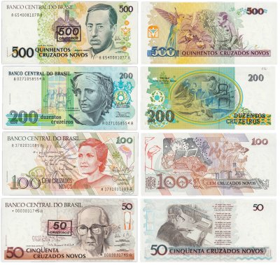 купить Бразилия набор из 4 банкнот 50, 100, 200, 500 крузейро (крузао) 1990