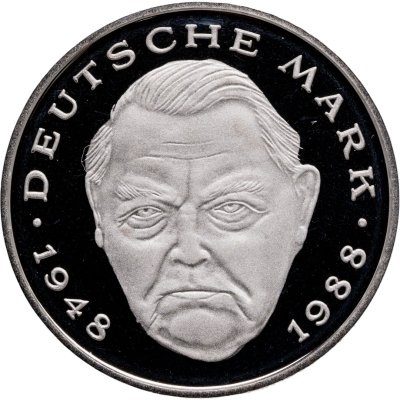 купить Германия 2 марки 1992 D Людвиг Эрхард, 40 лет Федеративной Республике (1948-1988) знак монетного двора: "D" - Мюнхен