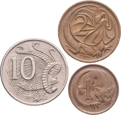 купить Австралия набор из 3 монет от 1, 2, 10 центов 1980, 1981, 1983 Елизавета II