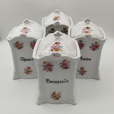 купить Набор из 4-х ёмкостей для хранения, украшенных цветочным декором, фарфор, деколь, золочение, Западная Европа, 1900-1930 гг.