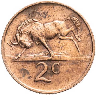 купить ЮАР 2 цента (cents) 1968 окончание президентства Чарльза Сварта "SUID-AFRIKA"