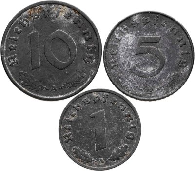 купить Германия набор 1,5,10 рейхспфеннигов 1944, дворы "А" и "Е"