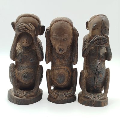 купить Скульптурная композиция "Обезьяны мудрости" ("Не вижу, не слышу, не говорю"), дерево, резьба, Африка, 1970-1990 гг.