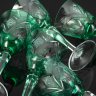Купить Набор из пяти бокалов зеленого оттенка колоколообразной формы, со звездчатым и растительным декором, хрусталь, нацвет, алмазная грань, Германия, 1970-1990 гг.