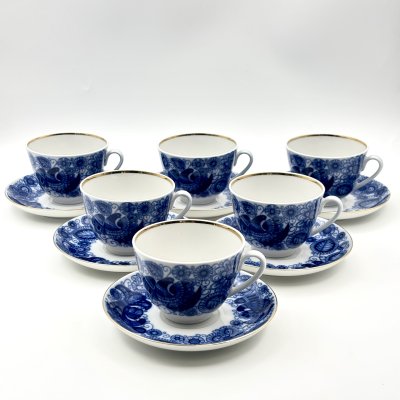 купить Набор из 6 чайных пар "Жар-птица", фарфор, деколь, золочение, Ленинградский фарфоровый завод (ЛФЗ), СССР, 2012-2020 гг.