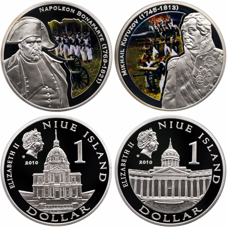 купить Ниуэ набор из 2 монет 1 доллар 2010 "Война 1812 г.: Кутузов и Наполеон" в подарочной упаковке