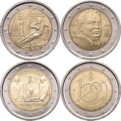 купить Италия набор монет 2 евро (euro) 2006-2023 (4 штуки)