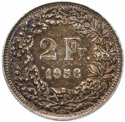 Купить Швейцария 2 франка (francs) 1958