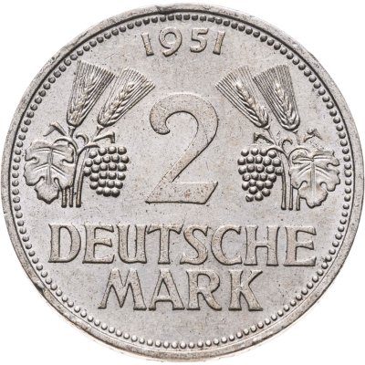 купить Германия 2 марки 1951, знак монетного двора: "D" - Мюнхен