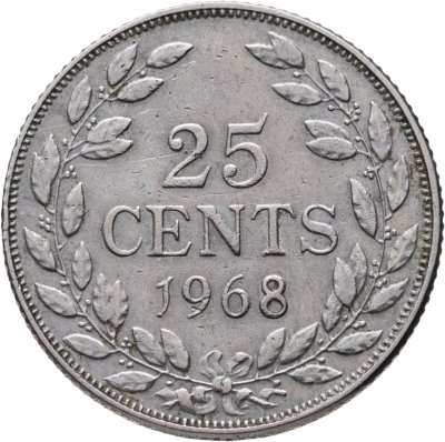купить Либерия 25 центов (cents) 1968