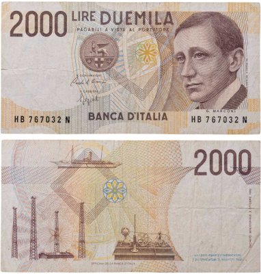 купить Италия 2000 лир 1990 года