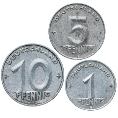 купить Германия (ГДР), набор из 3 монет 1952-1953 E, Отметка монетного двора: "E" - Мульденхюттен