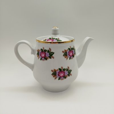 купить Чайник заварочный с растительным декором, фарфор, деколь, золочение, Дулевский фарфоровый завод (Дулёво), СССР, 1988 г.
