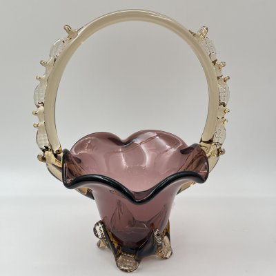 купить Ваза в форме корзиночки, цветное стекло, гутная техника, Восточная Европа, 1970-1990 гг.