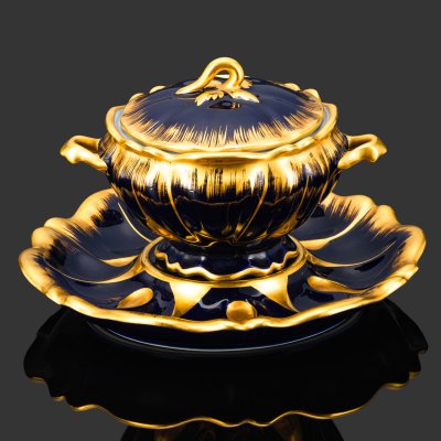 купить Терина на подносе (подача для пасхального стола), Andre Prevot Limoges France, фарфор, кобальт, золочение, Франция, 1952-1980 гг.