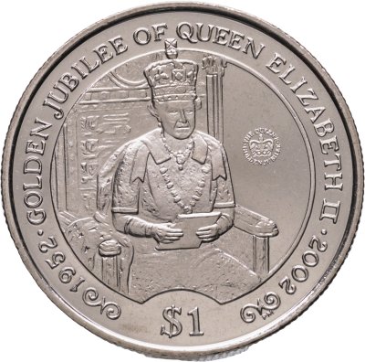 купить Британские Виргинские острова 1 доллар (dollar) 2002 "50 лет правлению Королевы Елизаветы II - Королева Елизавета II на троне"