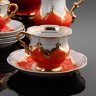 Купить Сервиз чайный на 6 персон "Красный бутон" (22 предмета), фарфор, крытье, золочение, Барановский фарфоровый завод, СССР, 1970-1991 гг.