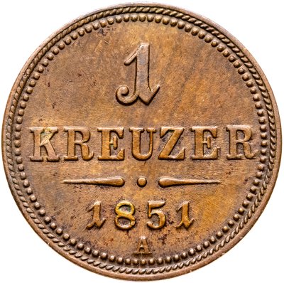 купить Австрия 1 крейцер (kreuzer) 1851 A знак монетного двора "A" - Вена