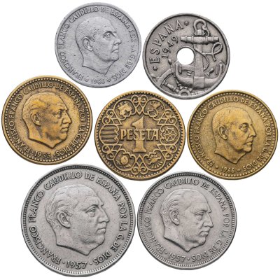 купить Испания набор 7 монет 1944-1966 Каудильо Франсиско Франко