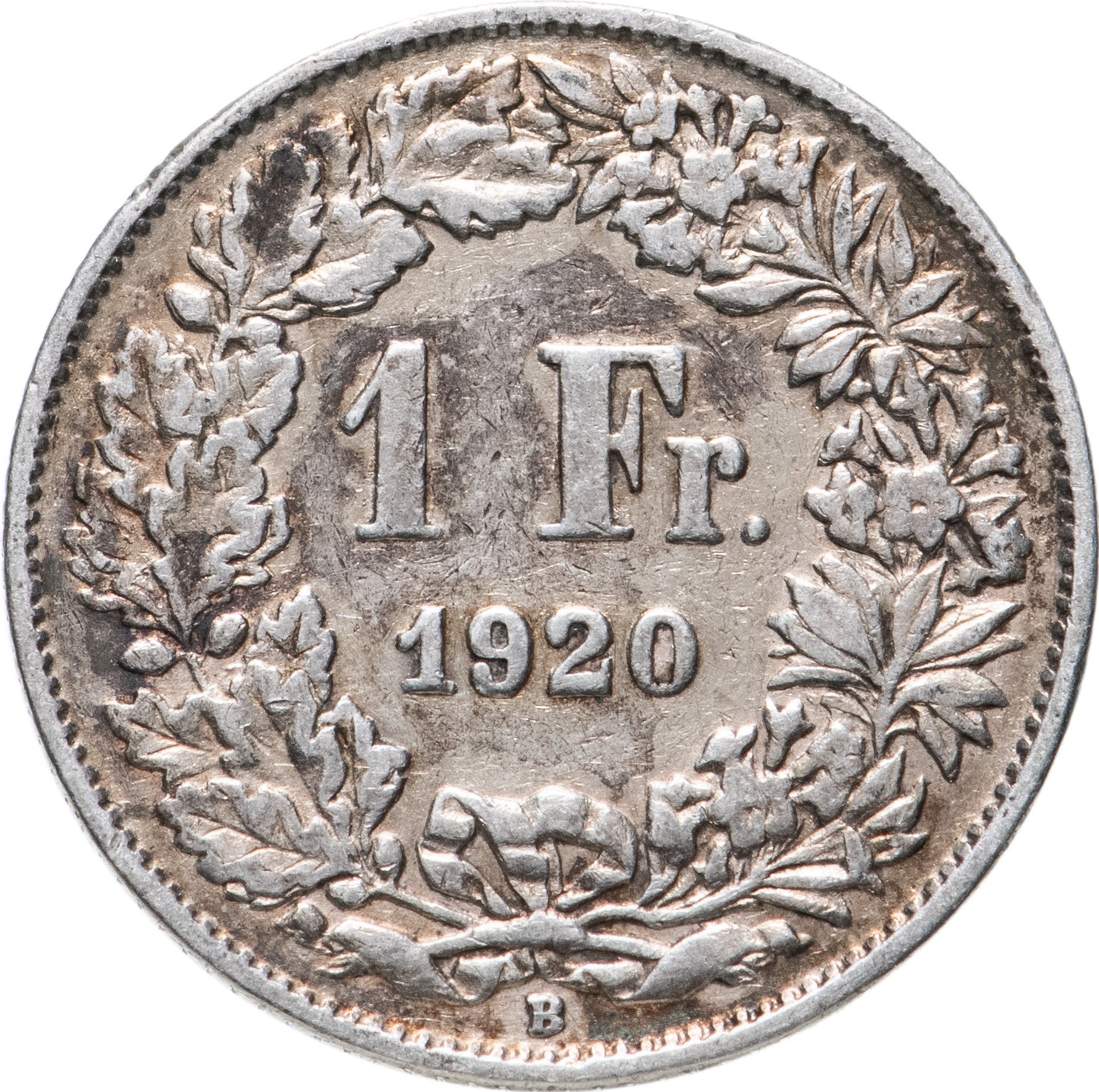 Монета Швейцария 1 франк (franc) 1920 стоимостью 792 руб.