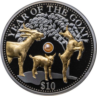 купить Фиджи 10 долларов 2015 "Лунный календарь - год козы" с жемчужиной