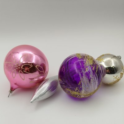 купить Набор из 4-х елочных игрушек разных форм, стекло, пластик, металл, краска, Россия, 1970-2000 гг.