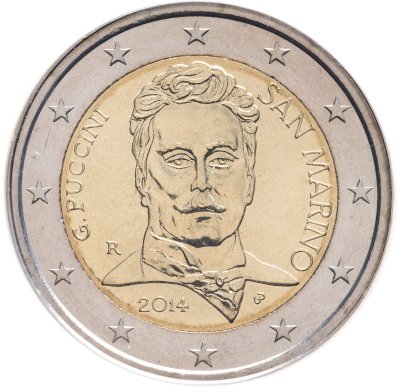 купить Сан Марино 2 евро 2014 "90 лет со дня смерти Джакомо Пуччини", в буклете