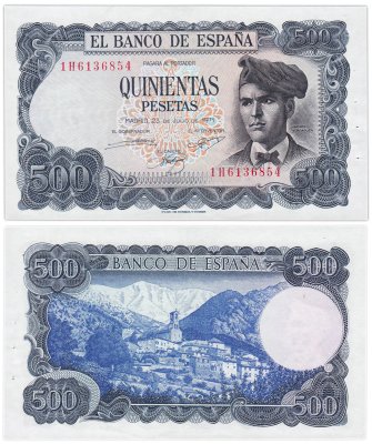 купить Испания 500 песет 1971 Pick 153 (Jacinto Verdaguer, Vinyoles d'Oris and Mount Canigó, Жасинто Вердагуер)