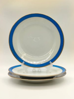 купить Набор из 3-х обеденных тарелок с сине-золотой каймой, фарфор, золочение, Китай, 1970-1990 гг.