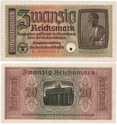Купить [ПОДАРОК!] Германия, Третий рейх 20 рейхсмарок 1940-1945 гг (для оккупированных территорий)
