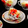 Купить Сервиз чайный "Цветы юга", художник Л.И. Лебединская, на 3 персоны (13 предметов), фарфор, роспись, золочение, Ленинградский фарфоровый завод (ЛФЗ), СССР, 1970-1991 гг.