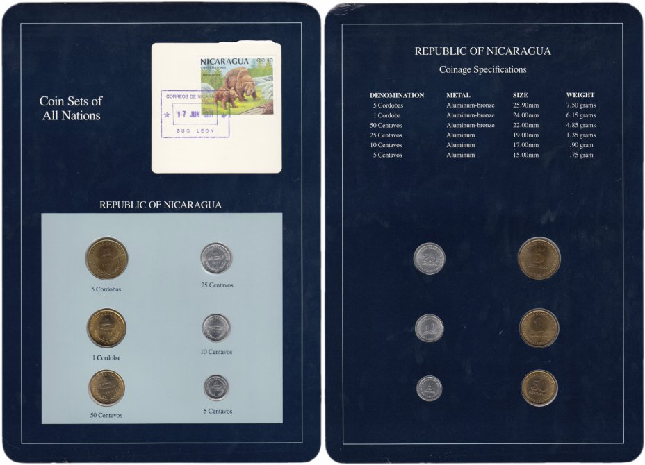 купить Серия "Наборы монет всех стран мира" - Никарагуа (набор из 6 монет и 1 марки в буклете )
