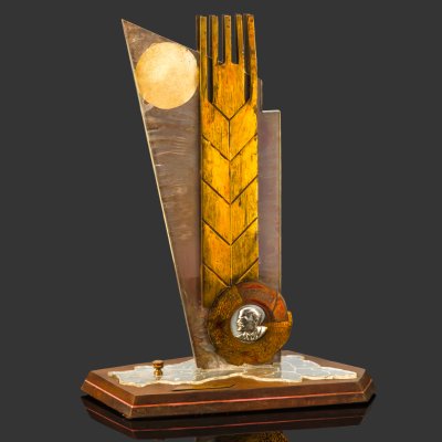 купить Настольное украшение "Белгород" (Стела в виде колоса, с профильным портретом В.И. Ленина и гербом СССР, металл, пластик, композит, СССР, 1950-1960 гг.