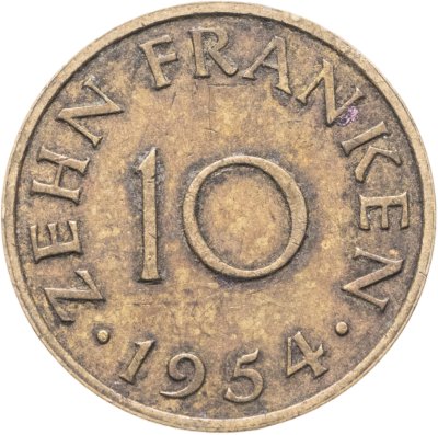 купить Саар 10 франков (francs) 1954