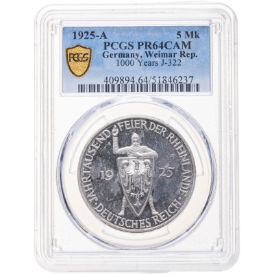 купить Германия 5 рейхсмарок (reichsmark) 1925 A "Тысячелетие Рейнской области" в слабе PCGS PR64 CAMEO