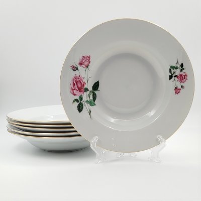 купить Набор суповых (глубоких) тарелок с цветочным декором на 6 персон, фарфор, деколь, золочение, Moritz Zdekauer (MZ), Чехословакия, 1970-1990 гг.