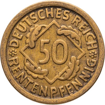 купить Германия (Веймарская республика) 50 рентных пфеннигов 1924, знак монетного двора "D" — Мюнхен