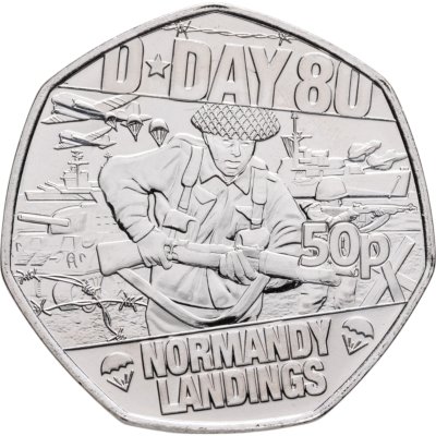 купить Остров Мэн 50 пенсов 2024 « 80 лет высадке союзников в Нормандии (D-Day).Высадка на берег в Нормандии»
