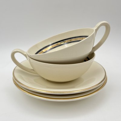 купить Набор чайных пар на две персоны с декором в виде линий, Petrus Regout Maastricht, фаянс, золочение, Нидерланды, 1890-1930 гг.
