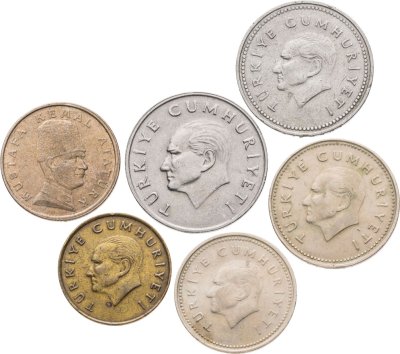 купить Турция набор из 6 монет 100-100000 лир (lira) 1984-1999, случайный год