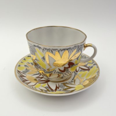 купить Кофейная пара "Золотые ромашки", автор росписи Л.И. Григорьева, фарфор, деколь, золочение, Ленинградский фарфоровый завод (ЛФЗ), СССР, 1975-1990 гг.