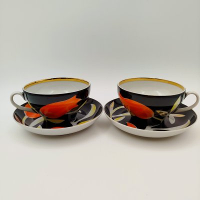купить Набор из двух чайных пар "Тюльпан", фарфор, крытье, роспись, золочение, Дулевский фарфоровый завод (Дулёво), СССР, 1968-1991 гг.