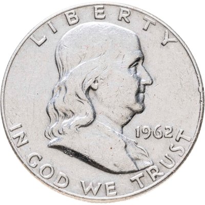 купить США 50 центов (1/2 доллара, half dollar) 1962 D Franklin Half Dollar (Франклин) знак монетного двора "D" - Денвер