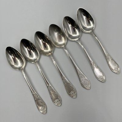 купить Набор ложек столовых с растительным декором на 6 персон, мНЦ (медь-никель-цинк), Вольнянский завод столовых приборов им. Шевченко (ЗiШ, ЗиШ), СССР, 1960-1990 гг.